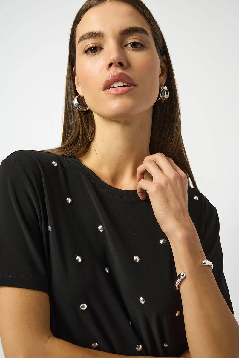 Joseph Ribkoff Silky Knit Embellished Boxy T-Shirt Jr253203