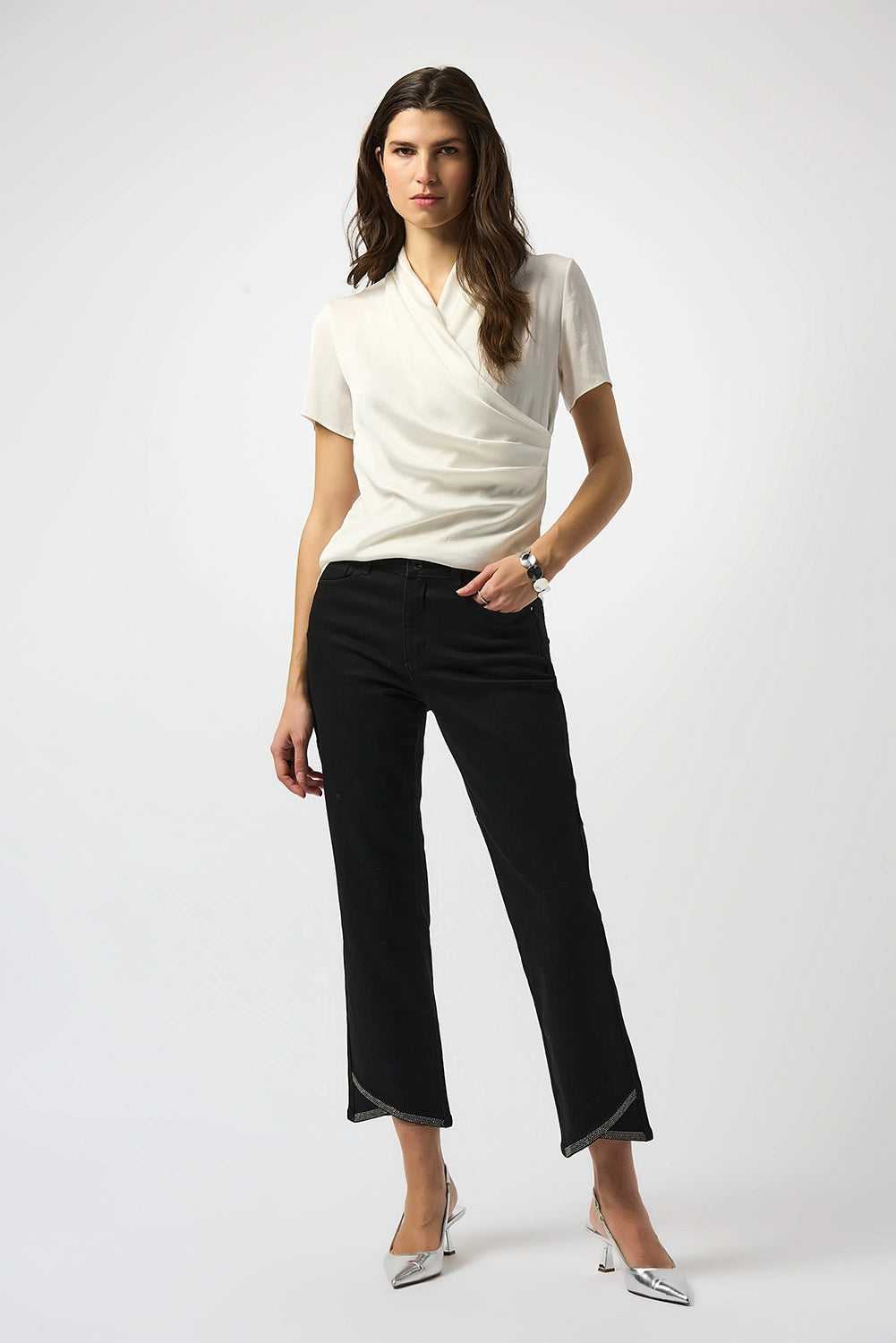 Joseph Ribkoff Recycled Satin And Silky Knit Wrap Top Jr253237