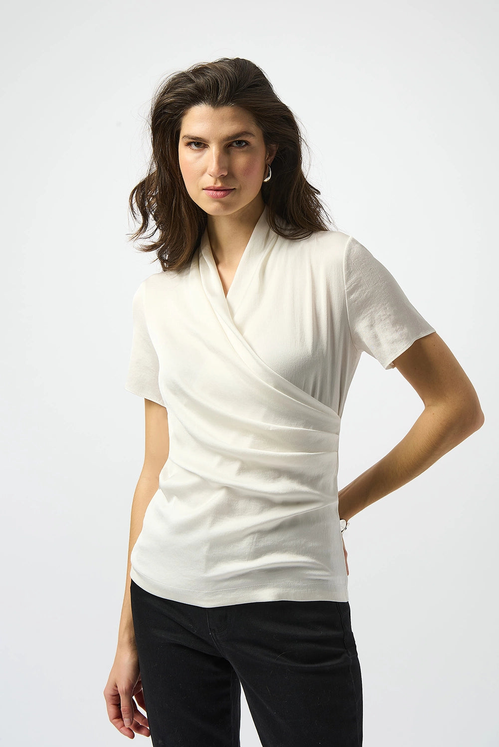 Joseph Ribkoff Recycled Satin And Silky Knit Wrap Top Jr253237