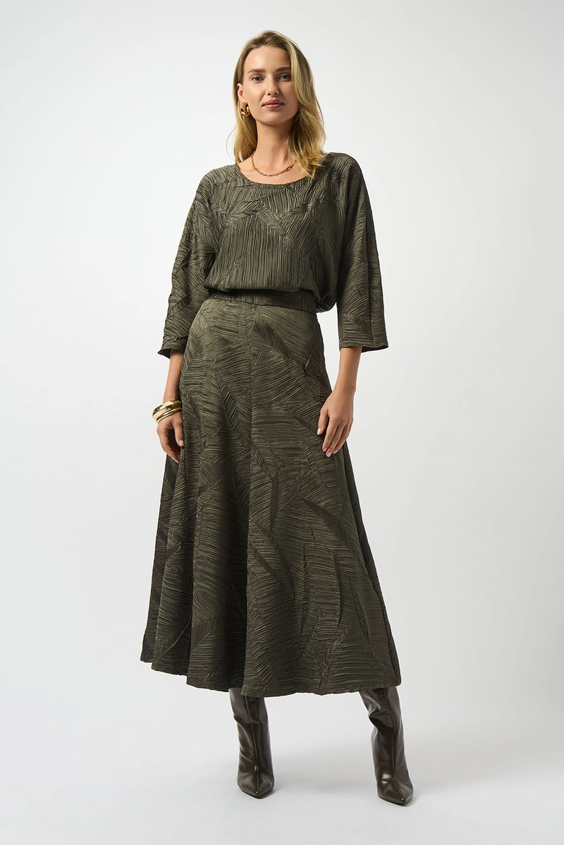 Joseph Ribkoff Pleated Satin Long Flared Skirt Jr253248