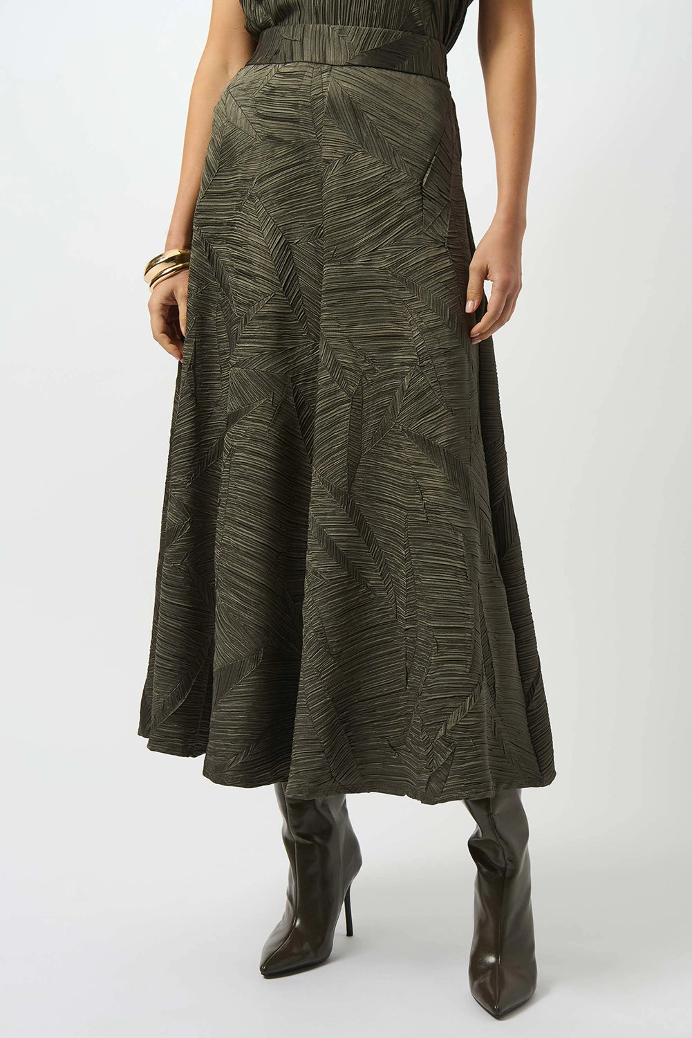 Joseph Ribkoff Pleated Satin Long Flared Skirt Jr253248