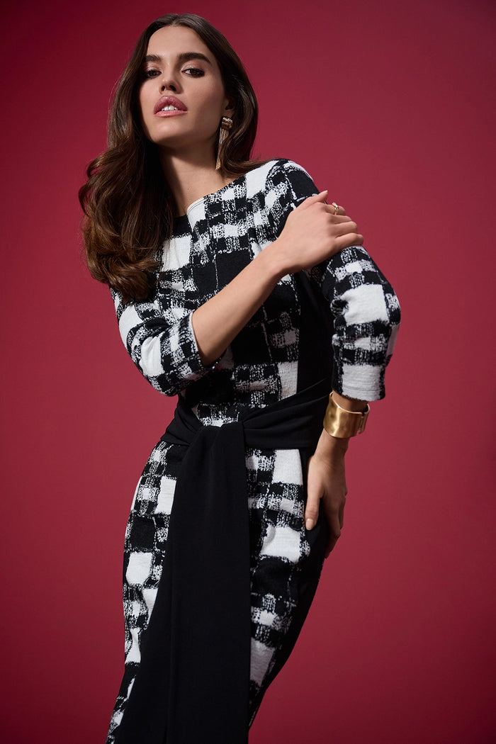 Joseph Ribkoff Jacquard Sweater Plaid Print Sheath Dress Jr253289