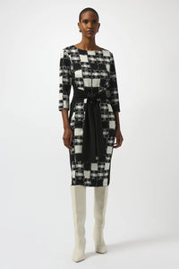 Joseph Ribkoff Jacquard Sweater Plaid Print Sheath Dress Jr253289