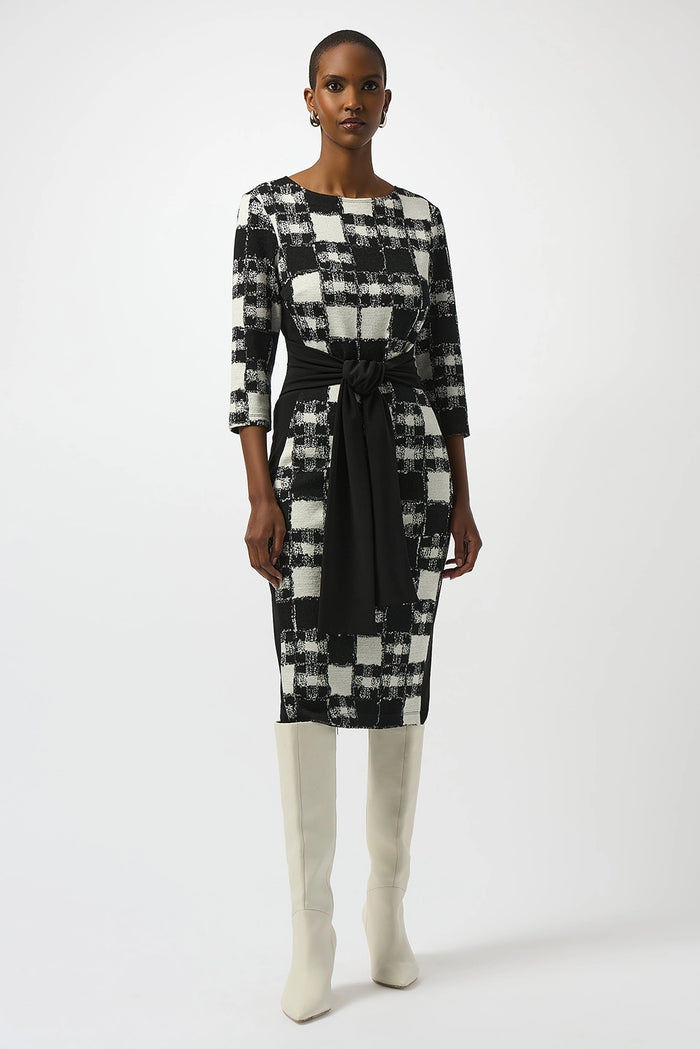 Joseph Ribkoff Jacquard Sweater Plaid Print Sheath Dress Jr253289