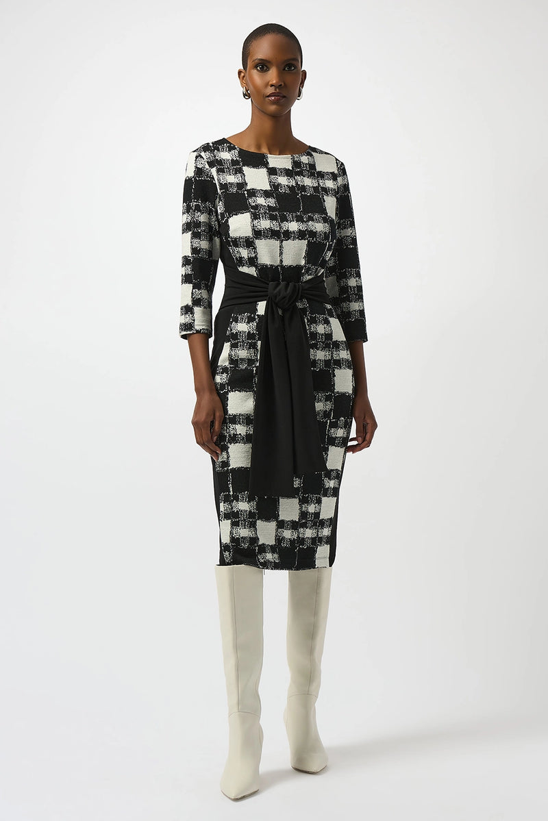 Joseph Ribkoff Jacquard Sweater Plaid Print Sheath Dress Jr253289