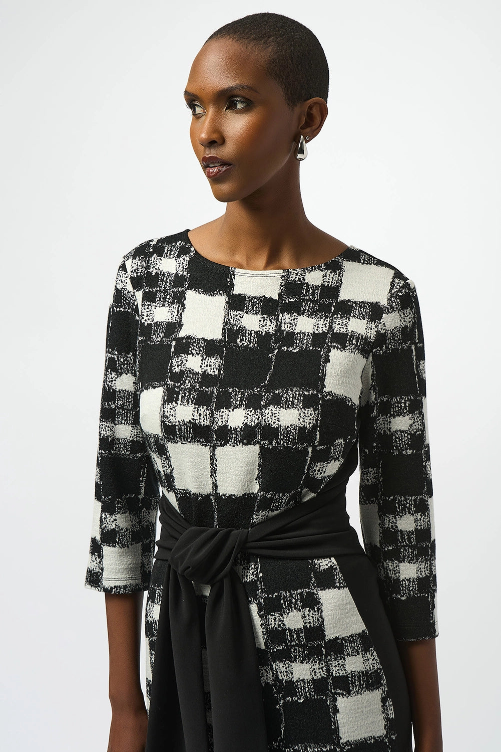 Joseph Ribkoff Jacquard Sweater Plaid Print Sheath Dress Jr253289
