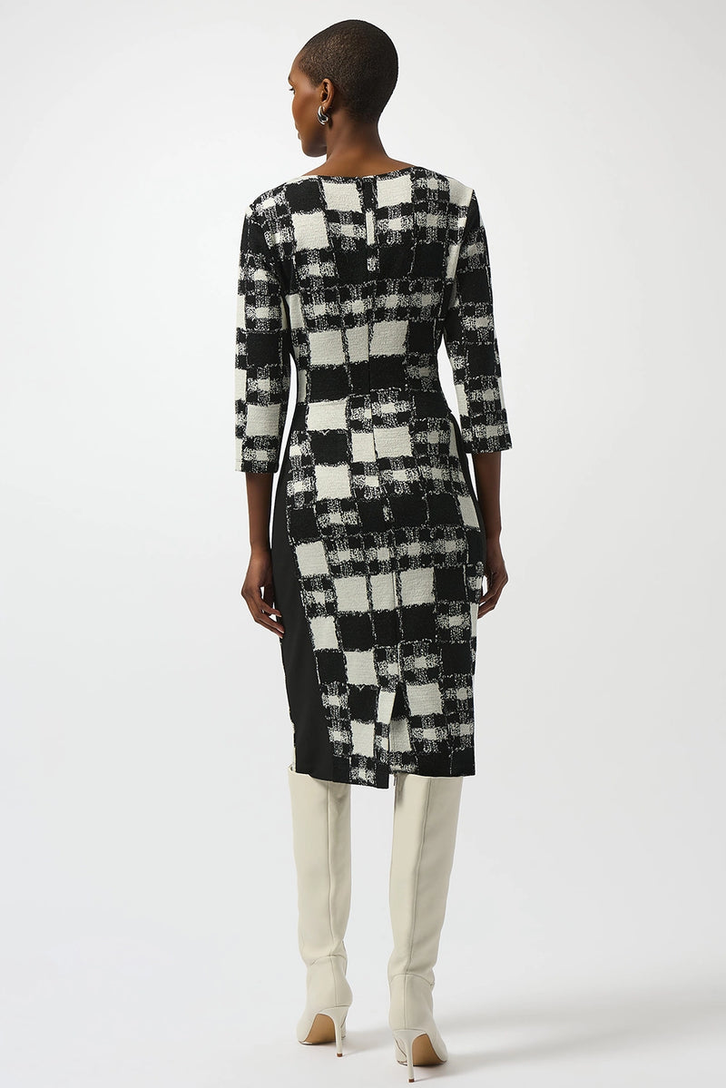 Joseph Ribkoff Jacquard Sweater Plaid Print Sheath Dress Jr253289