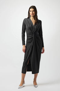 Joseph Ribkoff Signature | Satin Effect Knit Draped V-Neck Sheath Dress Jr253714