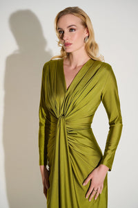 Joseph Ribkoff Signature | Satin Effect Knit Draped V-Neck Sheath Dress Jr253714