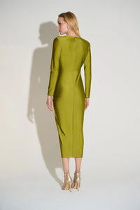 Joseph Ribkoff Signature | Satin Effect Knit Draped V-Neck Sheath Dress Jr253714