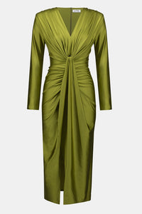 Joseph Ribkoff Signature | Satin Effect Knit Draped V-Neck Sheath Dress Jr253714