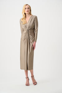 Joseph Ribkoff Satin Effect Knit Draped V-Neck Sheath Dress Jr253714F26
