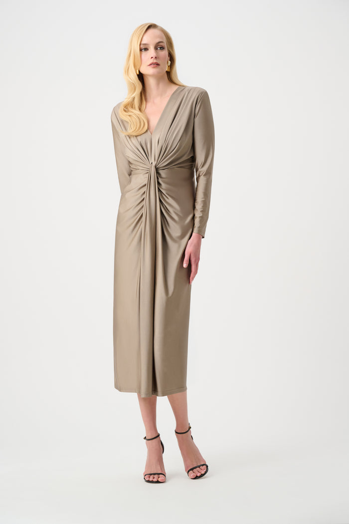 Joseph Ribkoff Satin Effect Knit Draped V-Neck Sheath Dress Jr253714F26