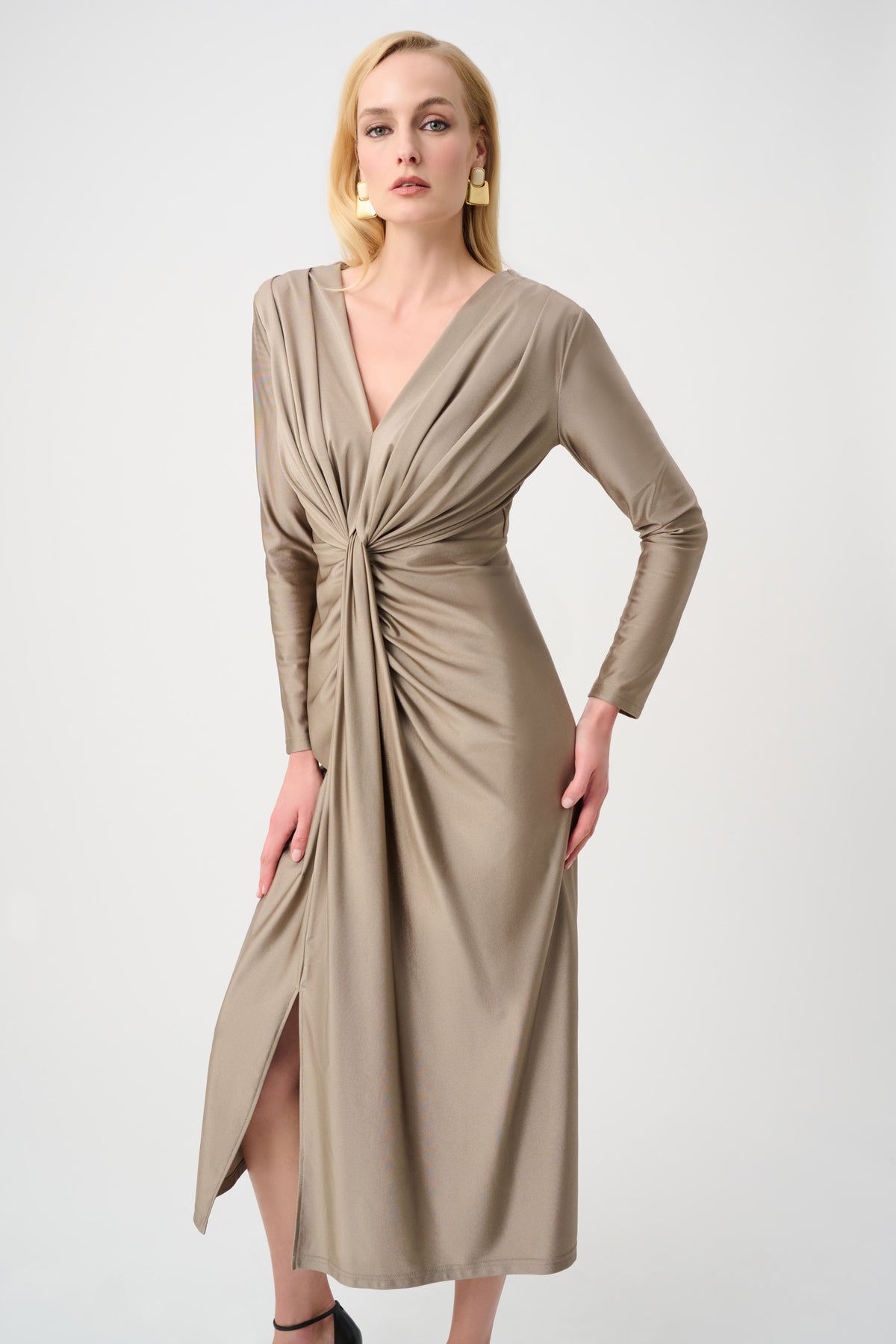 Joseph Ribkoff Satin Effect Knit Draped V-Neck Sheath Dress Jr253714F26