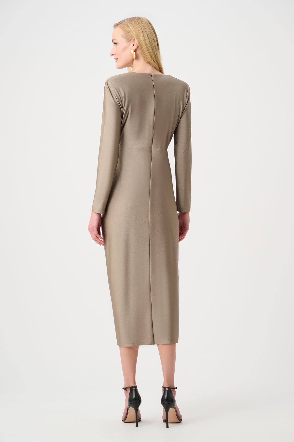 Joseph Ribkoff Satin Effect Knit Draped V-Neck Sheath Dress Jr253714F26
