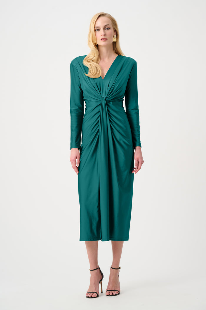 Joseph Ribkoff Satin Effect Knit Draped V-Neck Sheath Dress Jr253714F26