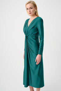Joseph Ribkoff Satin Effect Knit Draped V-Neck Sheath Dress Jr253714F26