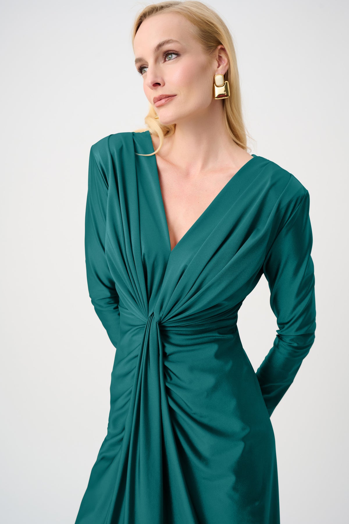 Joseph Ribkoff Satin Effect Knit Draped V-Neck Sheath Dress Jr253714F26