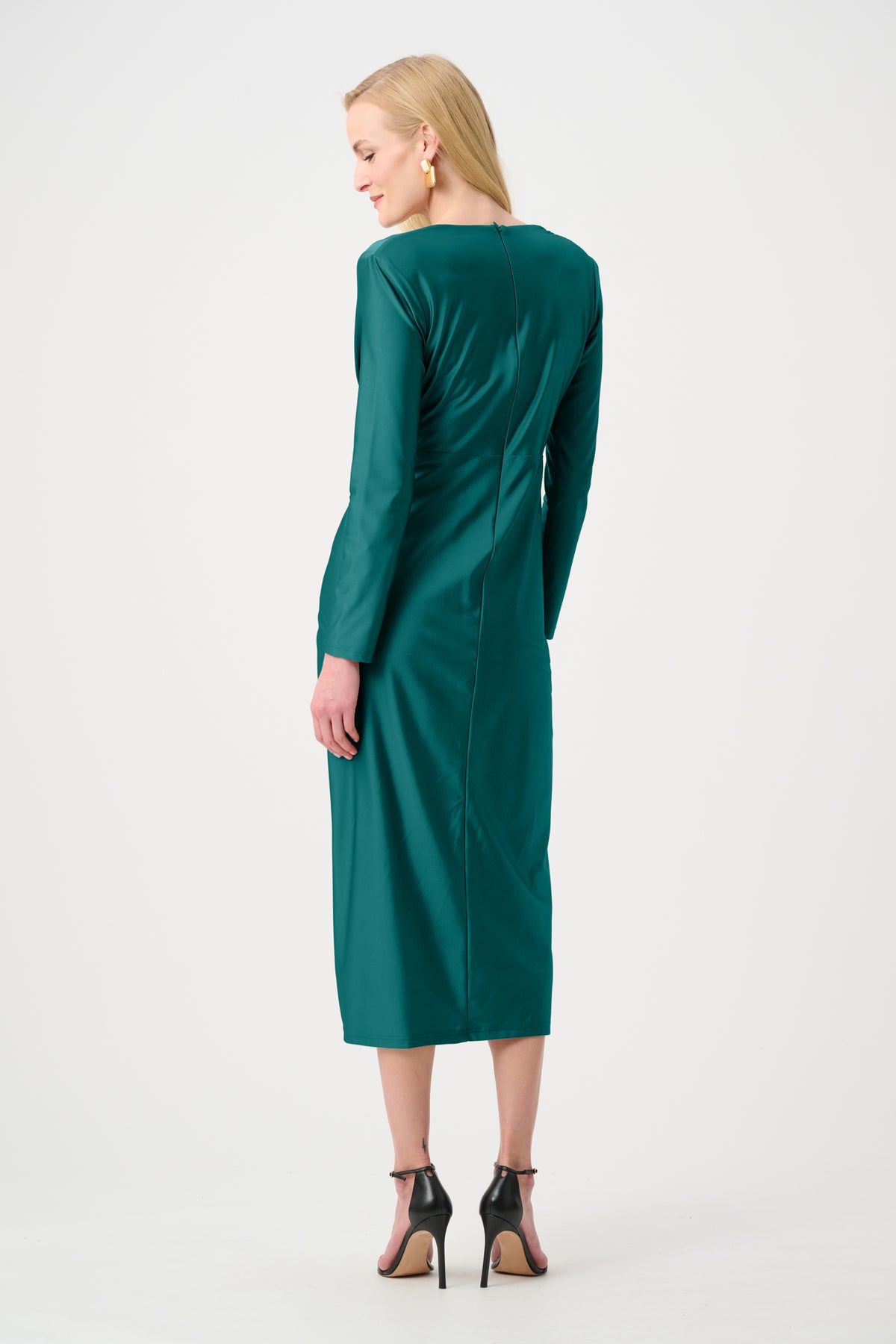 Joseph Ribkoff Satin Effect Knit Draped V-Neck Sheath Dress Jr253714F26