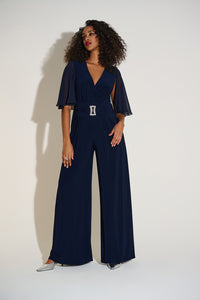 Joseph Ribkoff Silky Knit & Chiffon Wide Leg Jumpsuit with Cape Jr253723