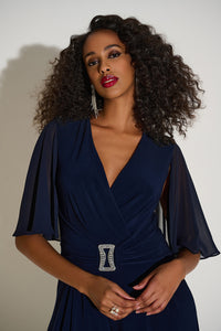 Joseph Ribkoff Silky Knit & Chiffon Wide Leg Jumpsuit with Cape Jr253723