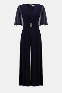 Joseph Ribkoff Silky Knit & Chiffon Wide Leg Jumpsuit with Cape Jr253723