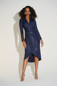 Joseph Ribkoff Foiled Knit Wrap Dress With Mesh Sleeve Detail Jr253742