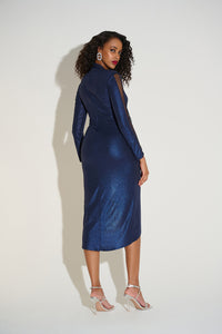 Joseph Ribkoff Foiled Knit Wrap Dress With Mesh Sleeve Detail Jr253742