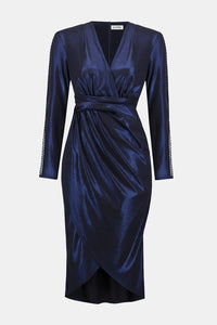 Joseph Ribkoff Foiled Knit Wrap Dress With Mesh Sleeve Detail Jr253742
