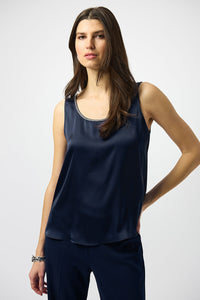 Joseph Ribkoff  Recycled Satin Top with Rhinestone Trim Jr253744