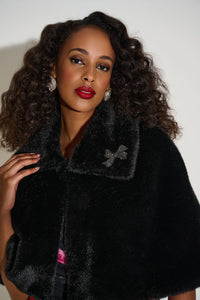 Joseph Ribkoff  Faux Fur Cape with Crystal Brooch Jr253749