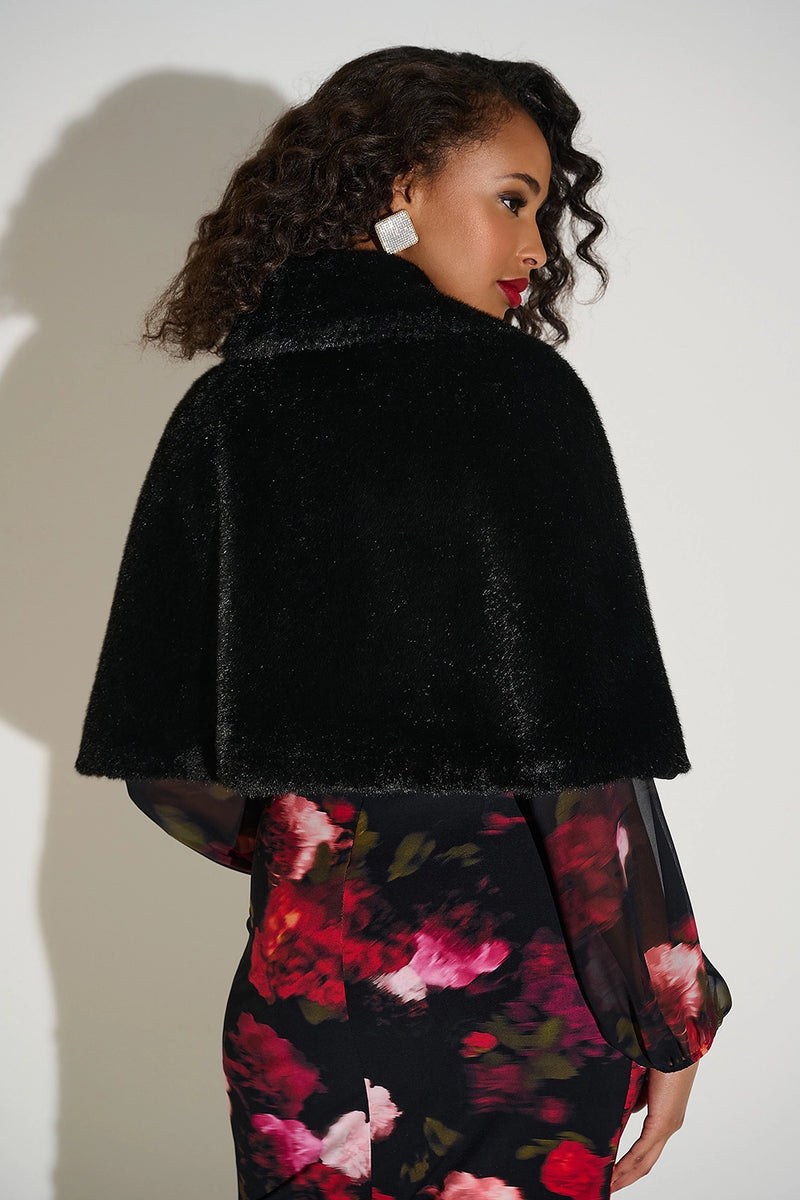 Joseph Ribkoff  Faux Fur Cape with Crystal Brooch Jr253749