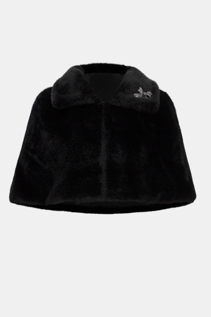 Joseph Ribkoff  Faux Fur Cape with Crystal Brooch Jr253749