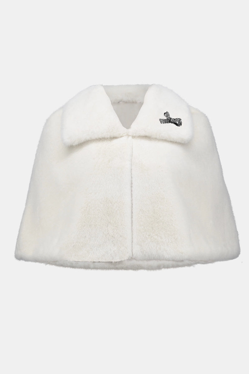 Joseph Ribkoff  Faux Fur Cape with Crystal Brooch Jr253749