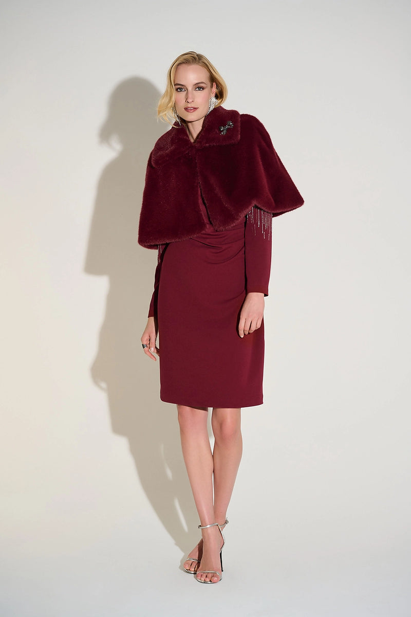 Joseph Ribkoff  Faux Fur Cape with Crystal Brooch Jr253749