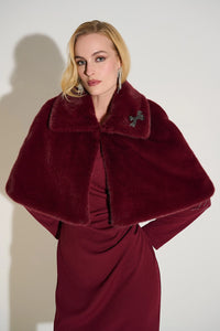 Joseph Ribkoff  Faux Fur Cape with Crystal Brooch Jr253749