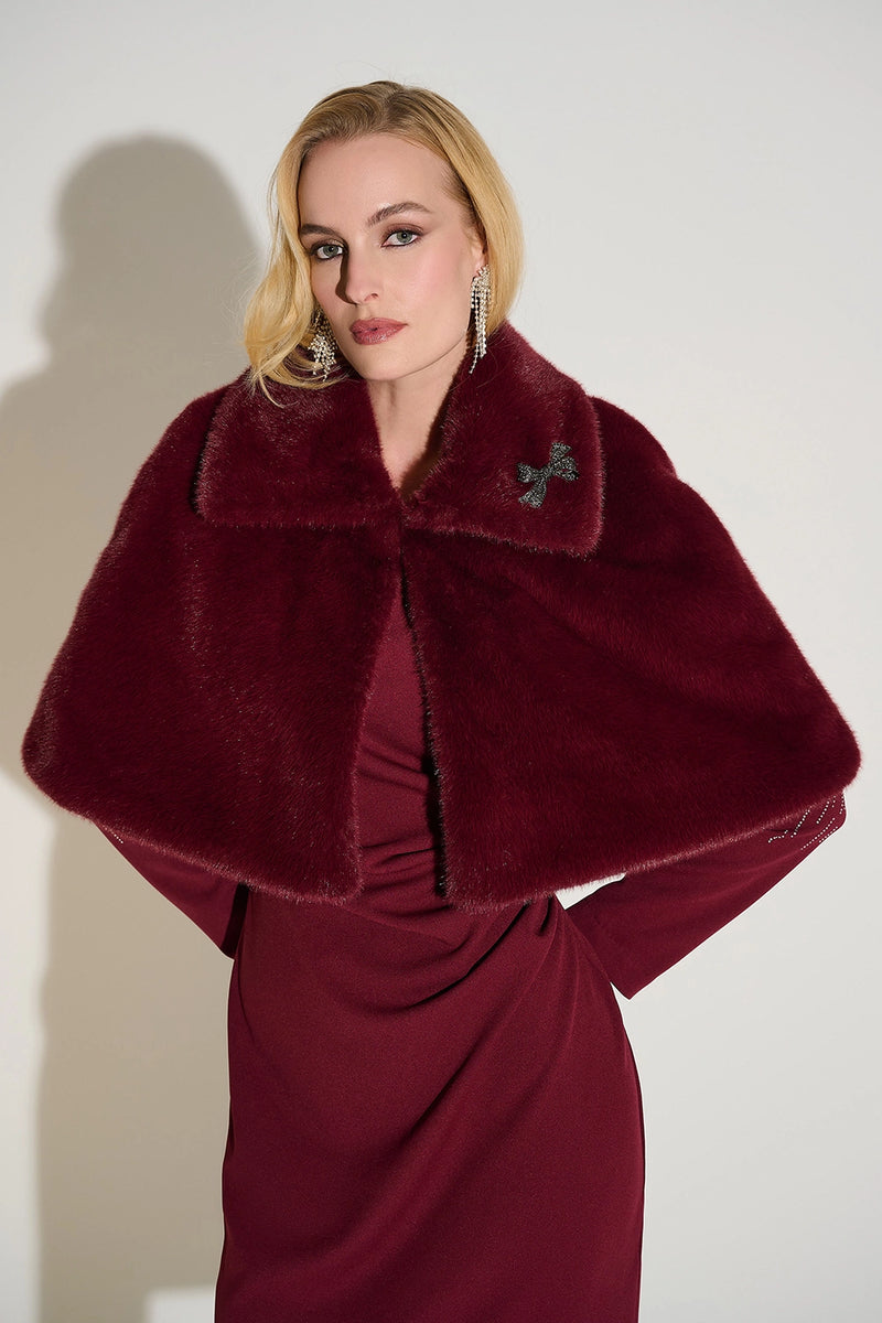 Joseph Ribkoff  Faux Fur Cape with Crystal Brooch Jr253749