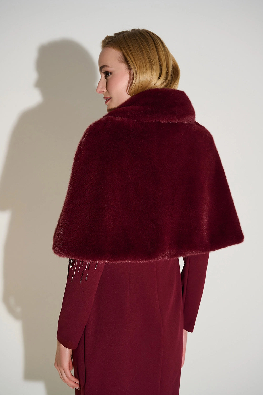 Joseph Ribkoff  Faux Fur Cape with Crystal Brooch Jr253749