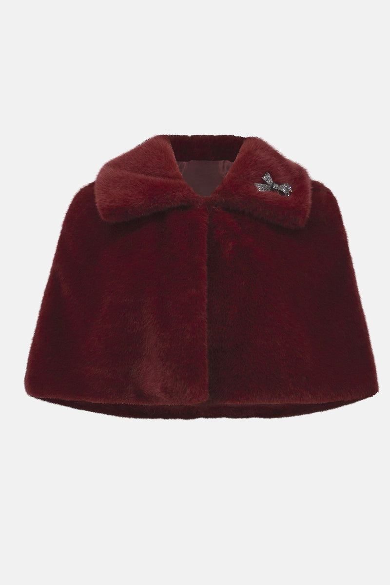 Joseph Ribkoff  Faux Fur Cape with Crystal Brooch Jr253749