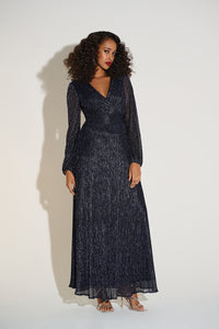 Joseph Ribkoff Lurex Plissé Mesh Wrap-Front Gown Jr253780