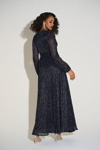 Joseph Ribkoff Lurex Plissé Mesh Wrap-Front Gown Jr253780