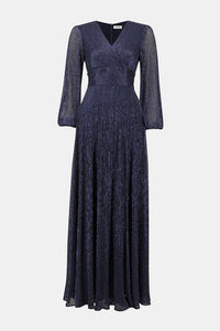 Joseph Ribkoff Lurex Plissé Mesh Wrap-Front Gown Jr253780