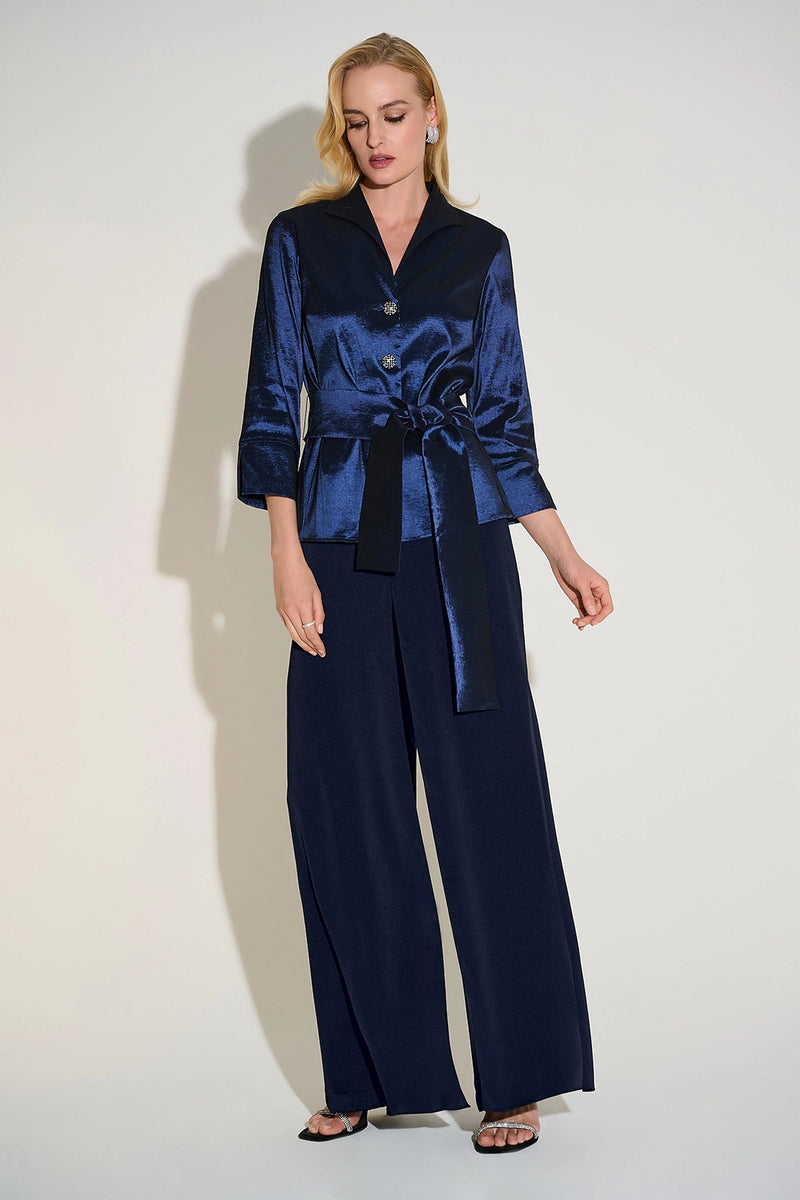 Joseph Ribkoff Satin Wide Leg Pants with Front Overlay Jr253788