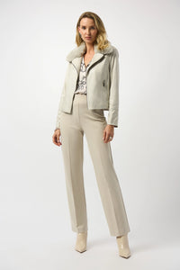 Joseph Ribkoff Foiled Suede Swing Jacket with Faux Fur Collar Jr253925