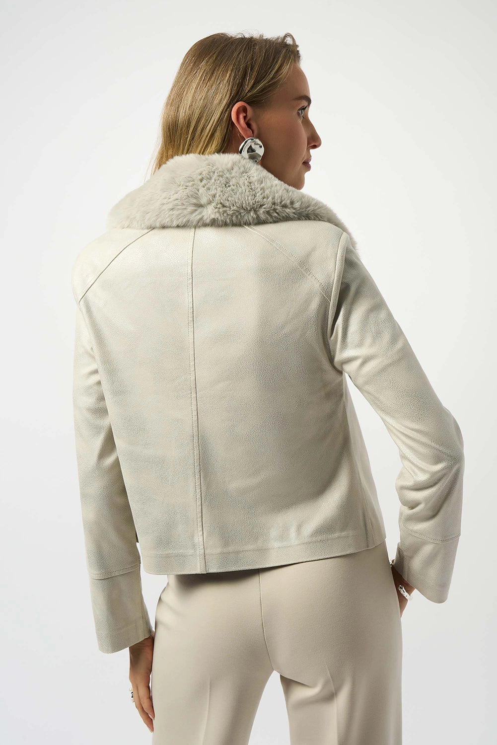 Joseph Ribkoff Foiled Suede Swing Jacket with Faux Fur Collar Jr253925