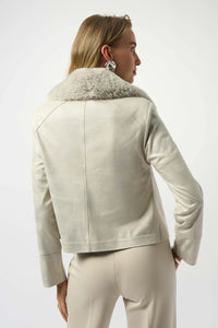 Joseph Ribkoff Foiled Suede Swing Jacket with Faux Fur Collar Jr253925