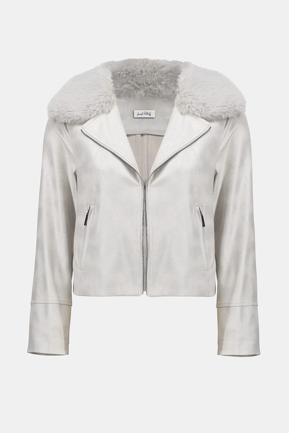 Joseph Ribkoff Foiled Suede Swing Jacket with Faux Fur Collar Jr253925
