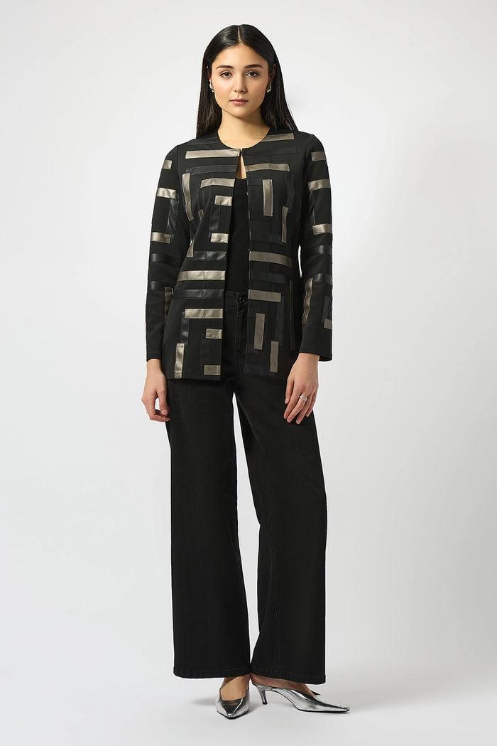 Joseph Ribkoff Scuba & Leatherette Collarless Jacket Jr253929