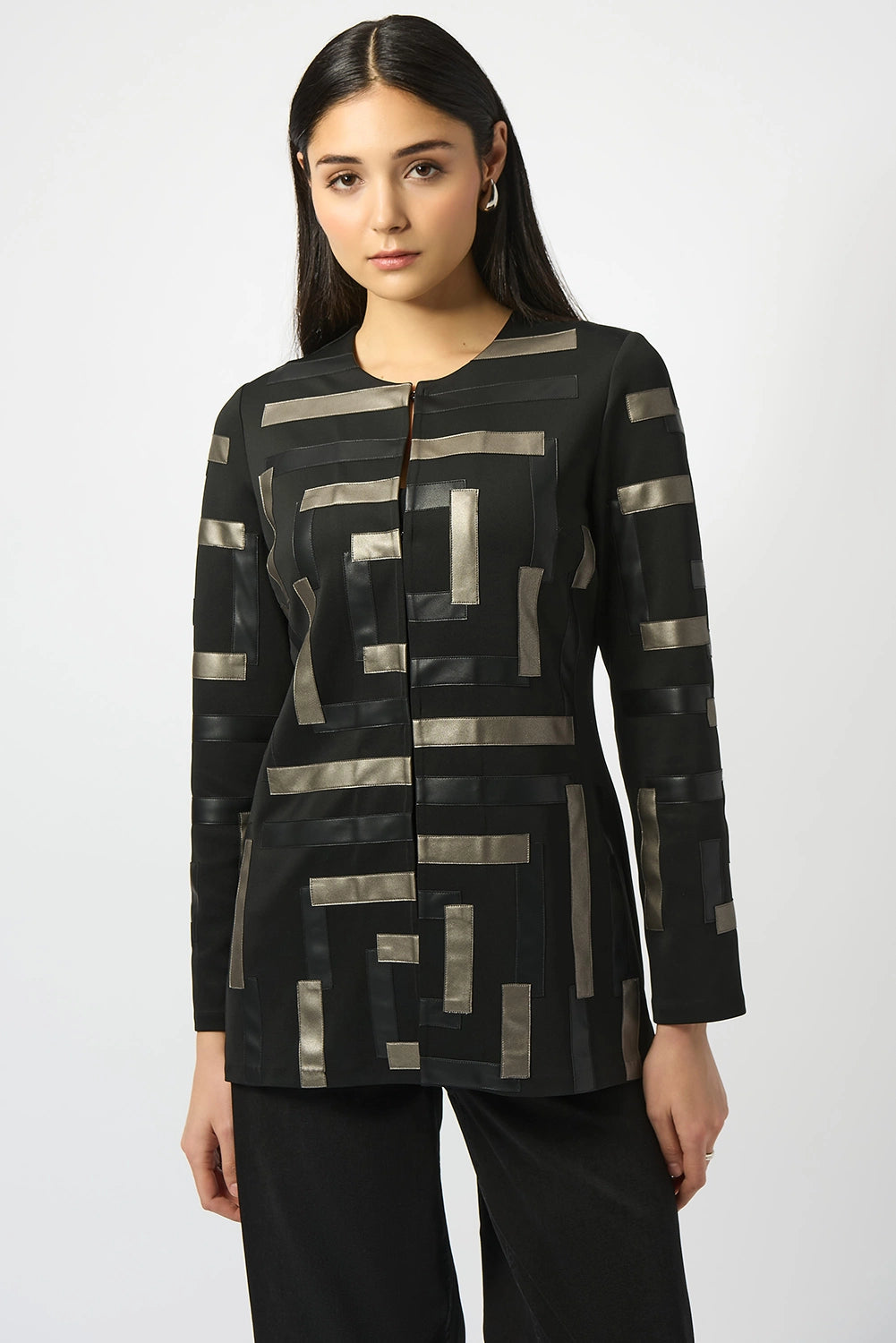 Joseph Ribkoff Scuba & Leatherette Collarless Jacket Jr253929