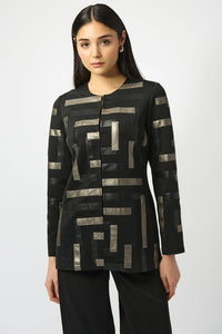 Joseph Ribkoff Scuba & Leatherette Collarless Jacket Jr253929